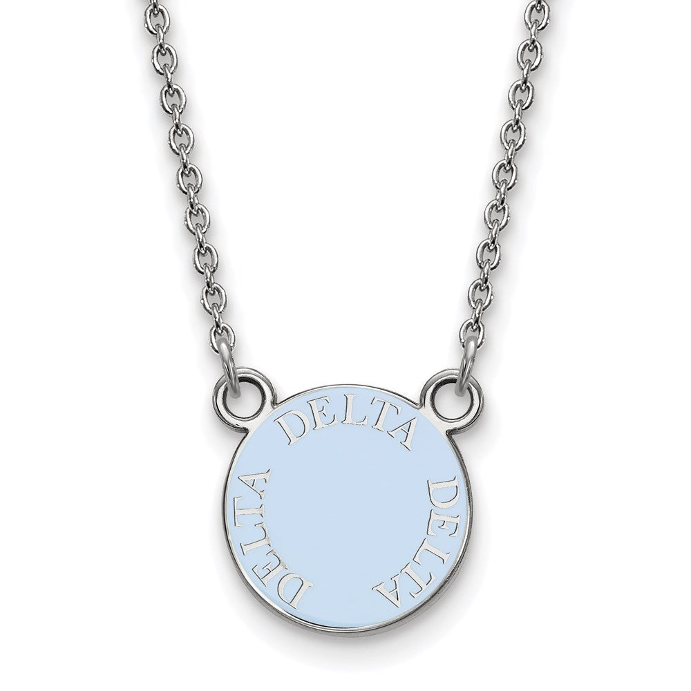 Sterlingsilber Rhodiniert Logoart Delta Sorority Text Klein Farbe Emaille Anhänger 18 Zoll Halskette