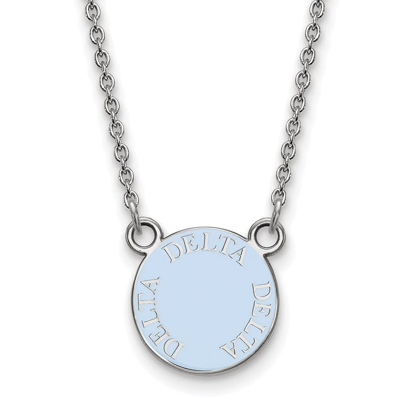 Sterlingsilber Rhodiniert Logoart Delta Sorority Text Klein Farbe Emaille Anhänger 18 Zoll Halskette
