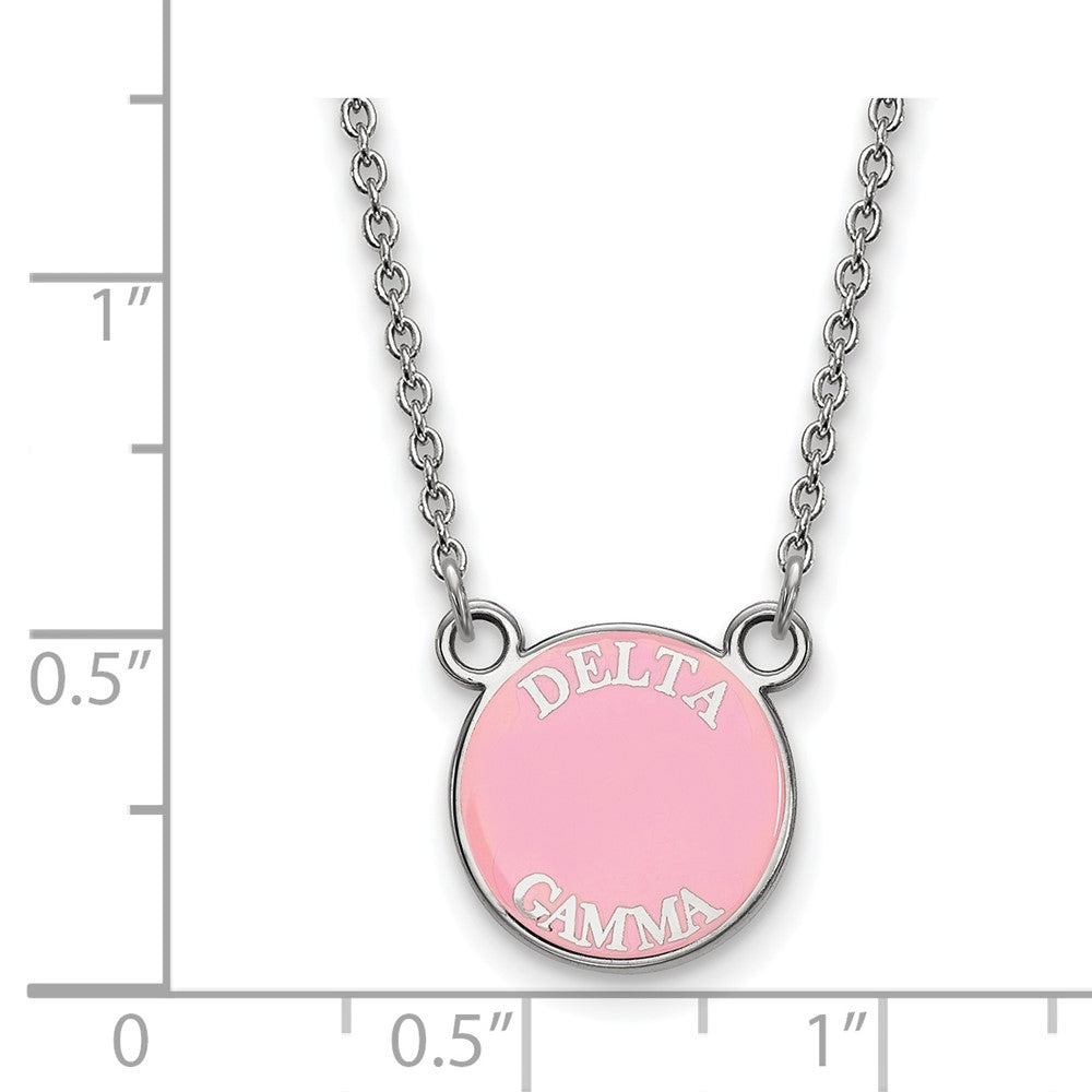 Sterlingsilber Rhodiniert Logoart Delta Gamma Sorority Text Klein Farbe Emaille Anhänger 18 Zoll Halskette
