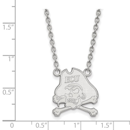 14K Weißgold Logoart Ost Carolina University Pirat Groß Anhänger 18 Zoll Halskette