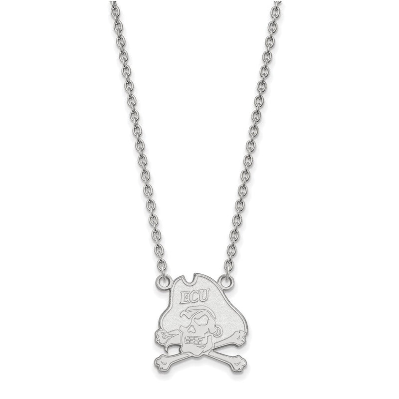 Sterlingsilber Rhodiniert Logoart Ost Carolina University Pirat Groß Anhänger 18 Zoll Halskette