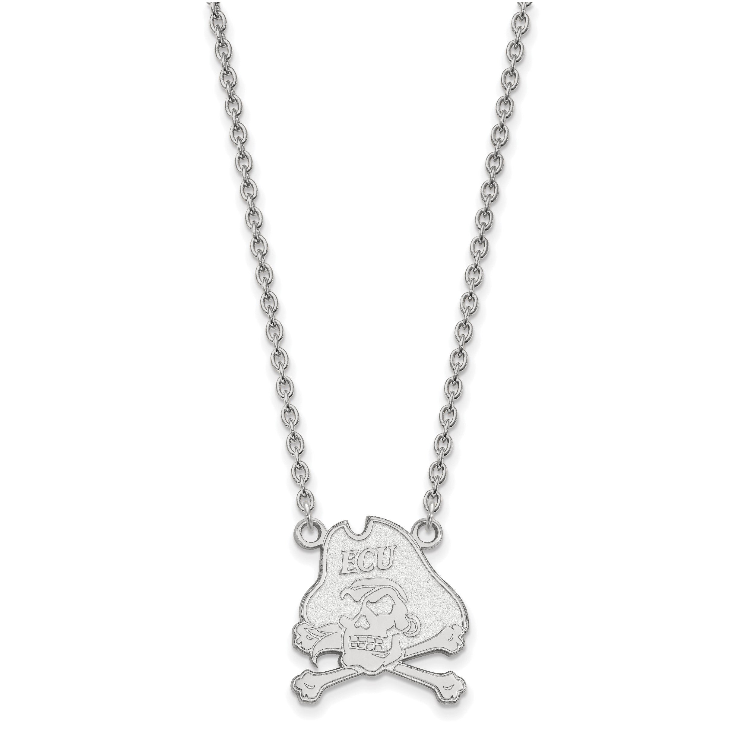 14K Weißgold Logoart Ost Carolina University Pirat Groß Anhänger 18 Zoll Halskette