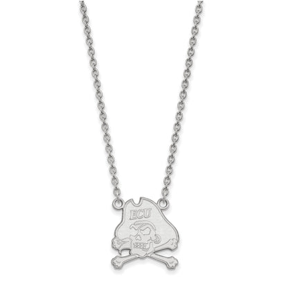 14K Weißgold Logoart Ost Carolina University Pirat Groß Anhänger 18 Zoll Halskette