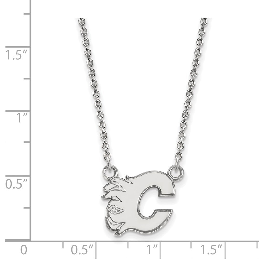 10K Weißgold Nhl Logoart Calgary Flames Buchstabe C Klein Anhänger 18 Zoll Halskette