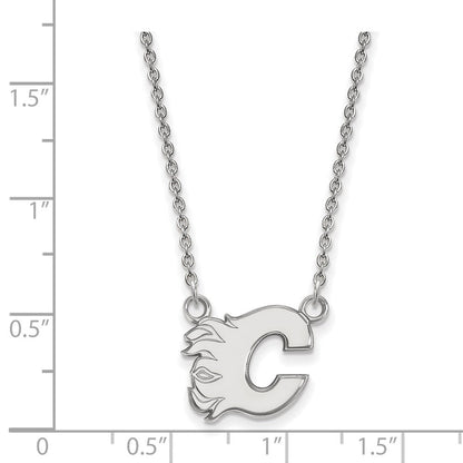 10K Weißgold Nhl Logoart Calgary Flames Buchstabe C Klein Anhänger 18 Zoll Halskette