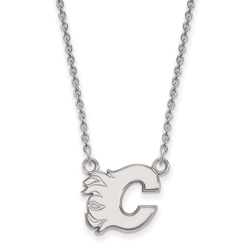 10K Weißgold Nhl Logoart Calgary Flames Buchstabe C Klein Anhänger 18 Zoll Halskette