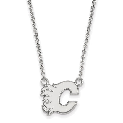 10K Weißgold Nhl Logoart Calgary Flames Buchstabe C Klein Anhänger 18 Zoll Halskette