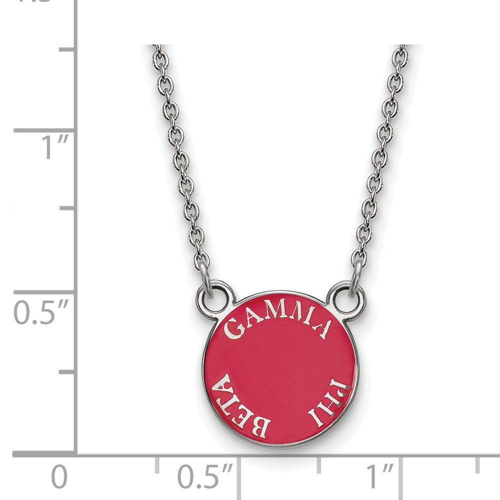 Sterlingsilber Rhodiniert Logoart Gamma Phi Beta Sorority Text Klein Farbe Emaille Anhänger 18 Zoll Halskette