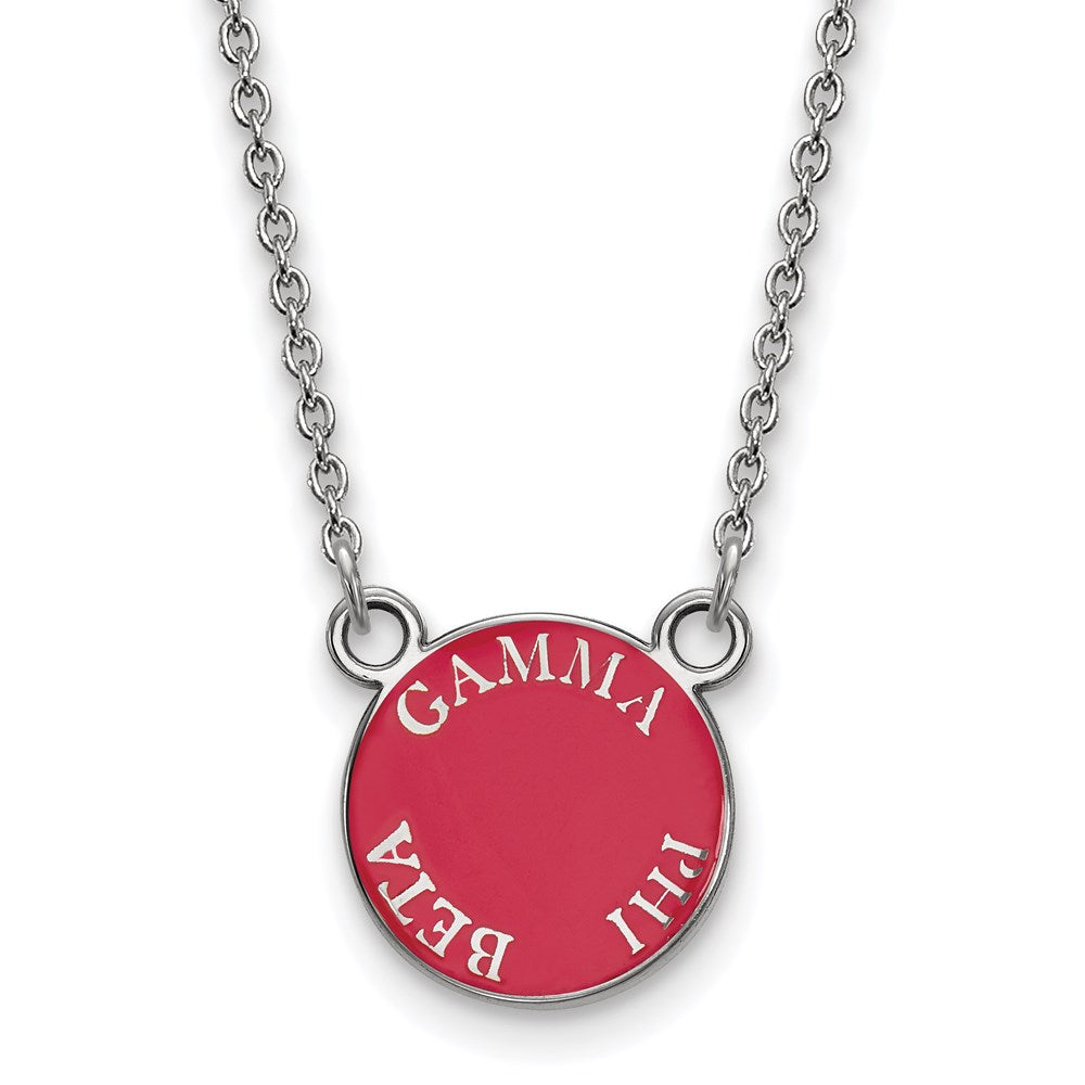 Sterlingsilber Rhodiniert Logoart Gamma Phi Beta Sorority Text Klein Farbe Emaille Anhänger 18 Zoll Halskette