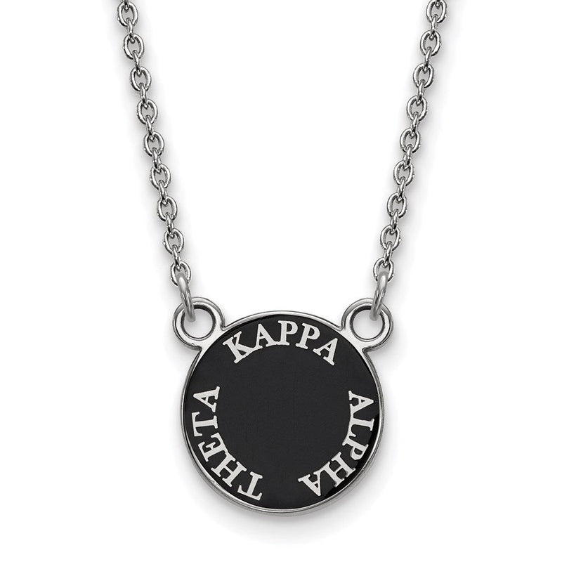 Sterlingsilber Rhodiniert Logoart Kappa Alpha Theta Sorority Text Klein Farbe Emaille Anhänger 18 Zoll Halskette