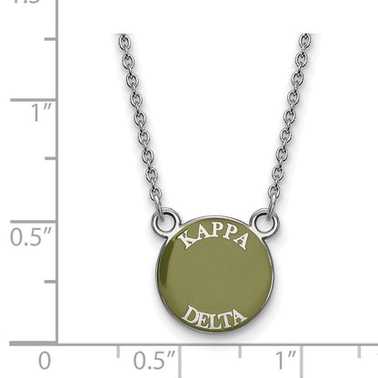 Sterlingsilber Rhodiniert Logoart Kappa Delta Sorority Text Klein Farbe Emaille Anhänger 18 Zoll Halskette