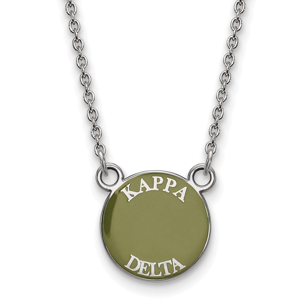 Sterlingsilber Rhodiniert Logoart Kappa Delta Sorority Text Klein Farbe Emaille Anhänger 18 Zoll Halskette