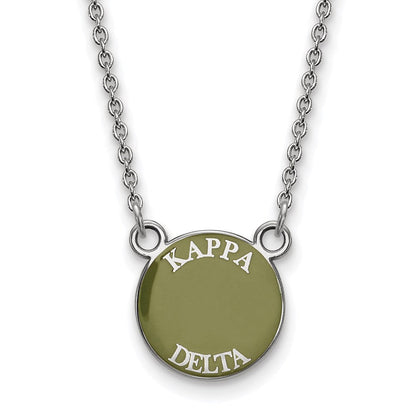 Sterlingsilber Rhodiniert Logoart Kappa Delta Sorority Text Klein Farbe Emaille Anhänger 18 Zoll Halskette