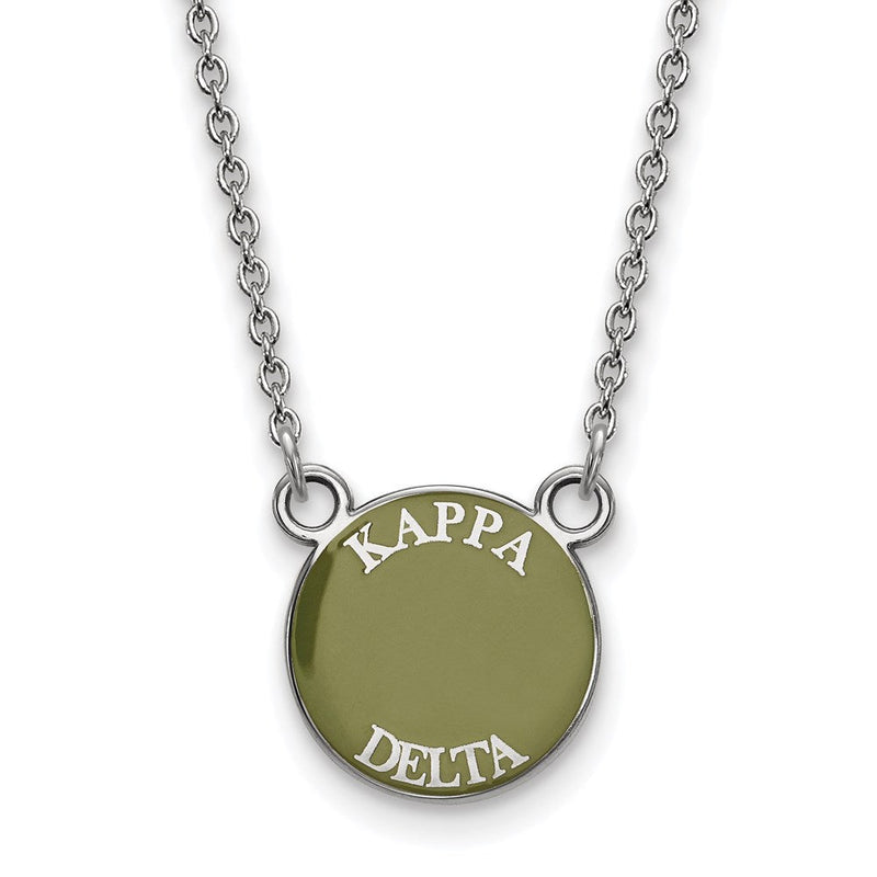 Sterlingsilber Rhodiniert Logoart Kappa Delta Sorority Text Klein Farbe Emaille Anhänger 18 Zoll Halskette
