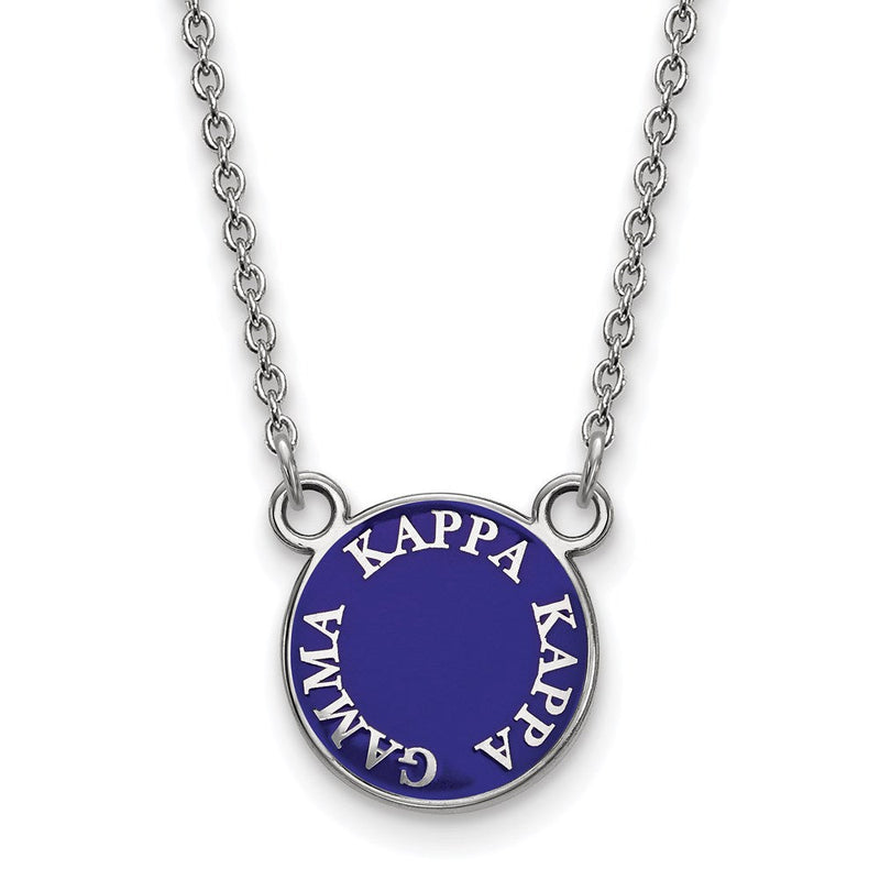 Sterlingsilber Rhodiniert Logoart Kappa Gamma Sorority Text Klein Farbe Emaille Anhänger 18 Zoll Halskette