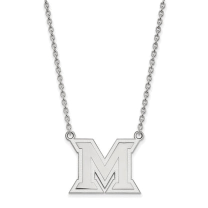 10K Weißgold Logoart Miami University Ohio Buchstabe M Groß Anhänger 18 Zoll Halskette