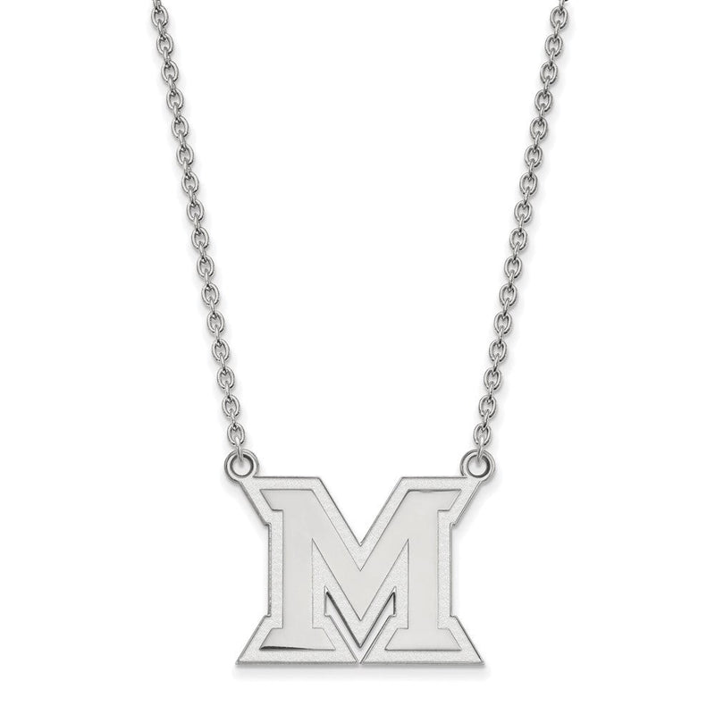 10K Weißgold Logoart Miami University Ohio Buchstabe M Groß Anhänger 18 Zoll Halskette
