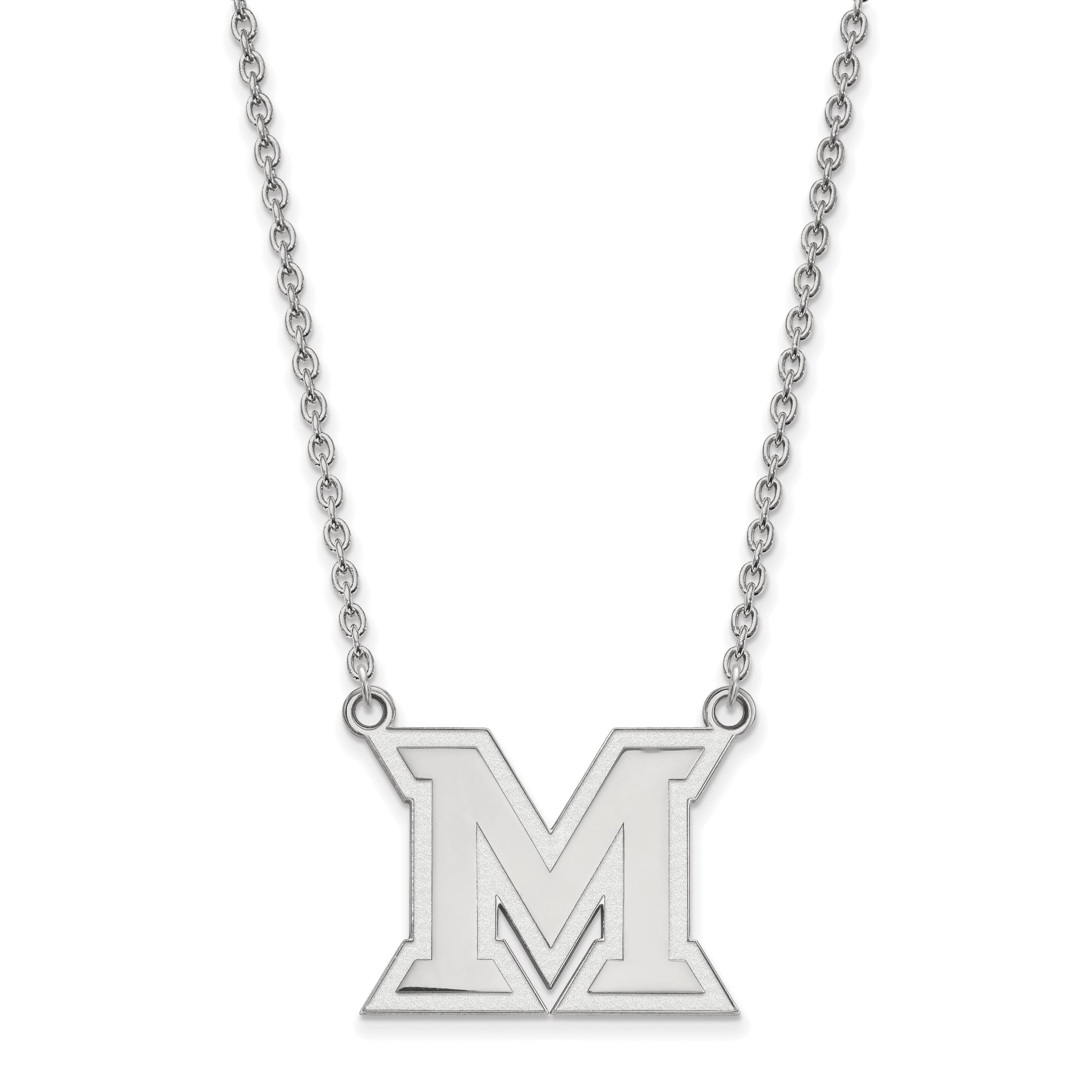 Sterlingsilber Rhodiniert Logoart Miami University Ohio Buchstabe M Groß Anhänger 18 Zoll Halskette