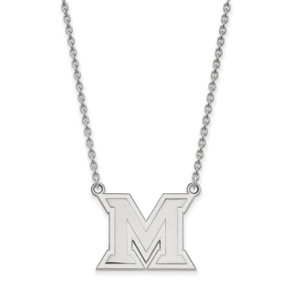 Sterlingsilber Rhodiniert Logoart Miami University Ohio Buchstabe M Groß Anhänger 18 Zoll Halskette