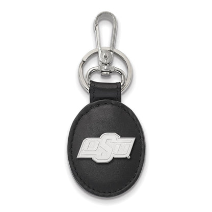 Sterlingsilber Rhodiniert-p Logoart Oklahoma State University Schwarz Leder Oval Key Ch