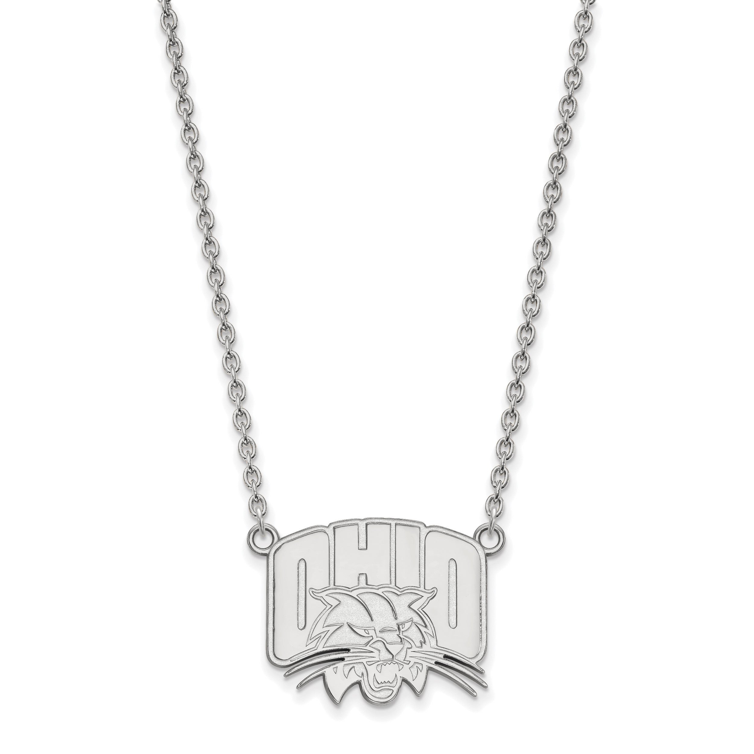 Sterlingsilber Rhodiniert Logoart Ohio University Groß Anhänger 18 Zoll Halskette