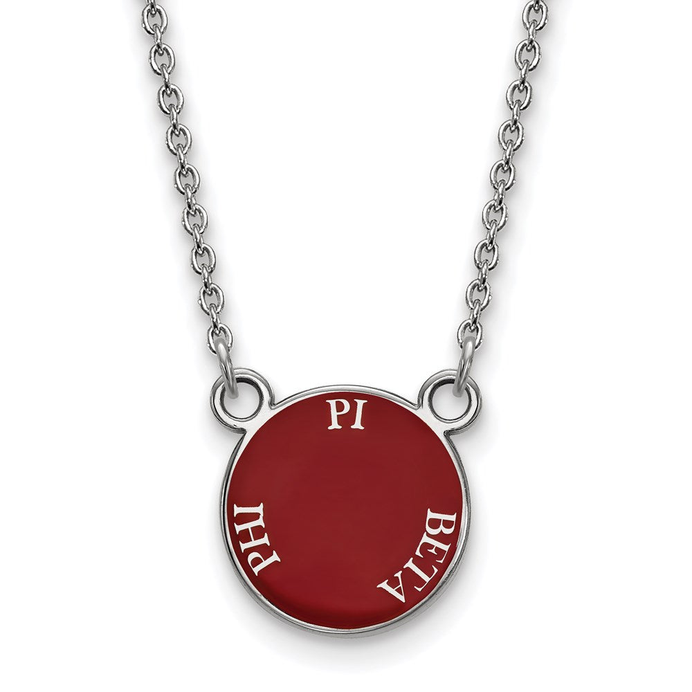 Sterlingsilber Rhodiniert Logoart Pi Beta Phi Sorority Text Klein Farbe Emaille Anhänger 18 Zoll Halskette