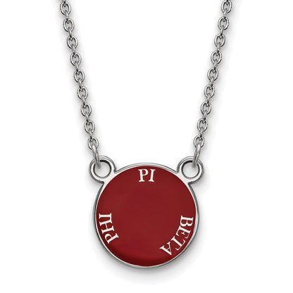 Sterlingsilber Rhodiniert Logoart Pi Beta Phi Sorority Text Klein Farbe Emaille Anhänger 18 Zoll Halskette