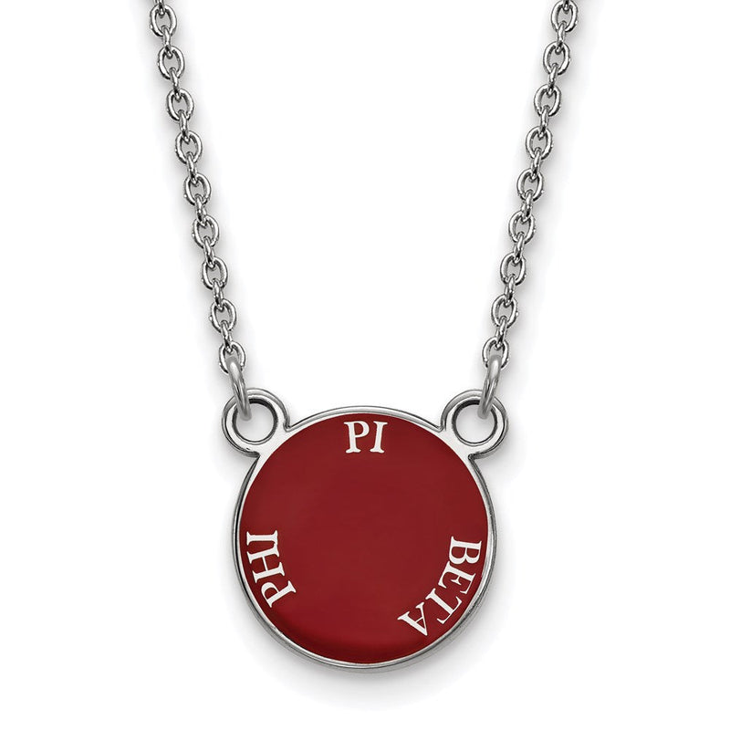 Sterlingsilber Rhodiniert Logoart Pi Beta Phi Sorority Text Klein Farbe Emaille Anhänger 18 Zoll Halskette