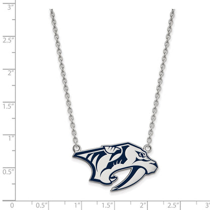 Sterlingsilber Rhodiniert Nhl Logoart Nashville Predators Groß Emailliert Anhänger 18 Zoll Halskette