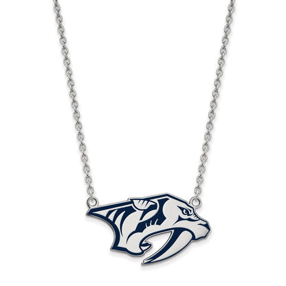 Sterlingsilber Rhodiniert Nhl Logoart Nashville Predators Groß Emailliert Anhänger 18 Zoll Halskette