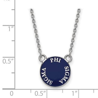 Sterlingsilber Rhodiniert Logoart Phi Sigma Sorority Text Klein Farbe Emaille Anhänger 18 Zoll Halskette