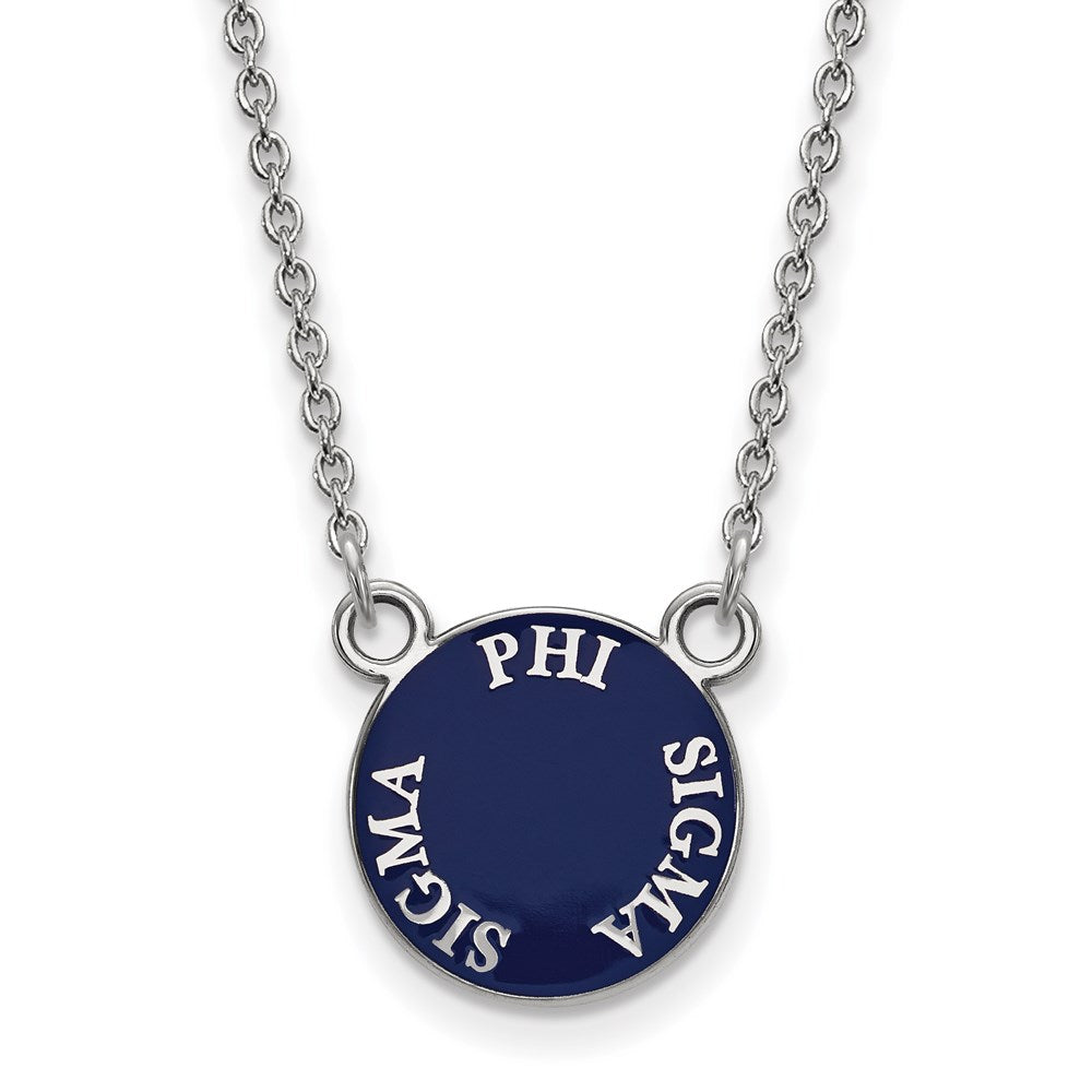Sterlingsilber Rhodiniert Logoart Phi Sigma Sorority Text Klein Farbe Emaille Anhänger 18 Zoll Halskette