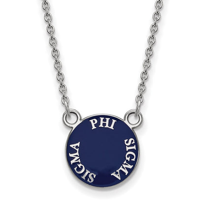 Sterlingsilber Rhodiniert Logoart Phi Sigma Sorority Text Klein Farbe Emaille Anhänger 18 Zoll Halskette