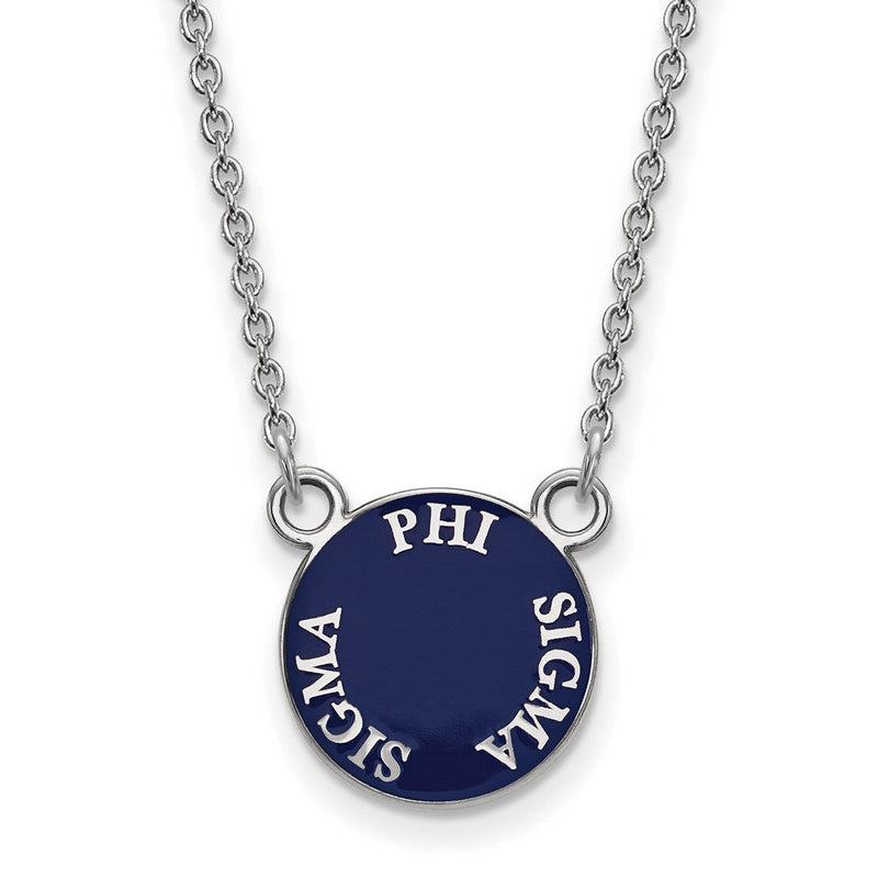 Sterlingsilber Rhodiniert Logoart Phi Sigma Sorority Text Klein Farbe Emaille Anhänger 18 Zoll Halskette