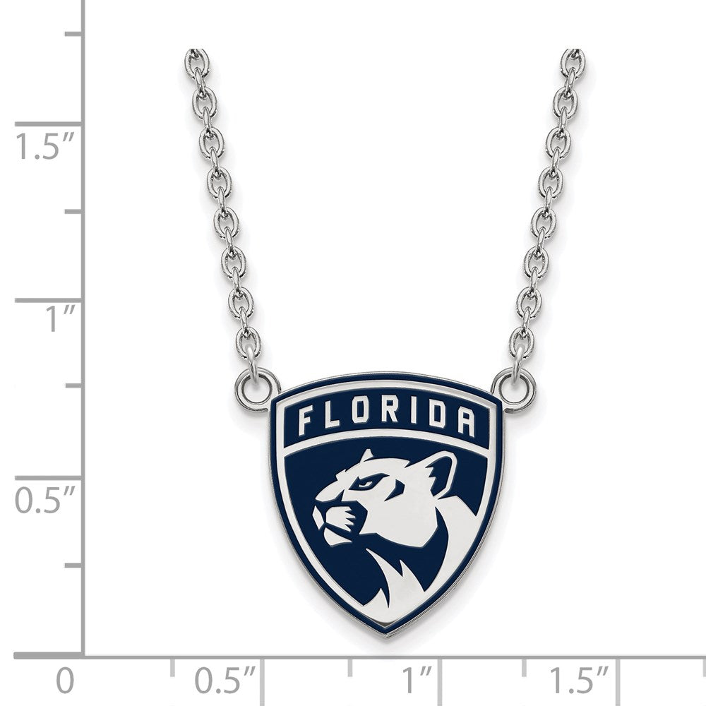 Sterlingsilber Rhodiniert Nhl Logoart Florida Panthers Groß Emailliert Anhänger 18 Zoll Halskette