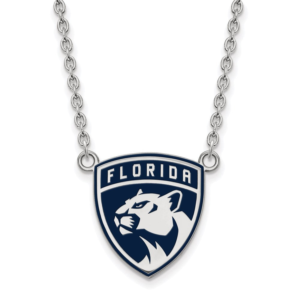 Sterlingsilber Rhodiniert Nhl Logoart Florida Panthers Groß Emailliert Anhänger 18 Zoll Halskette