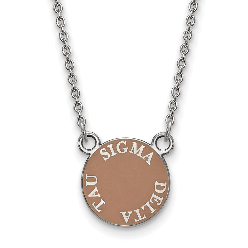 Sterlingsilber Rhodiniert Logoart Sigma Delta Tau Sorority Text Klein Farbe Emaille Anhänger 18 Zoll Halskette