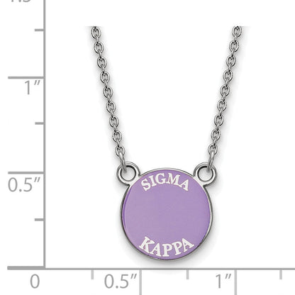 Sterlingsilber Rhodiniert Logoart Sigma Kappa Sorority Text Klein Farbe Emaille Anhänger 18 Zoll Halskette