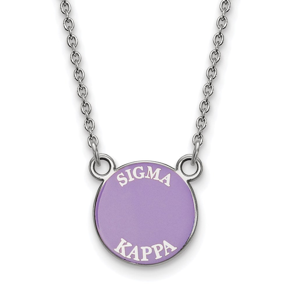Sterlingsilber Rhodiniert Logoart Sigma Kappa Sorority Text Klein Farbe Emaille Anhänger 18 Zoll Halskette