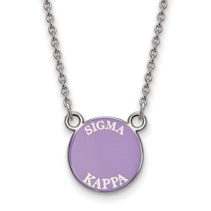 Sterlingsilber Rhodiniert Logoart Sigma Kappa Sorority Text Klein Farbe Emaille Anhänger 18 Zoll Halskette