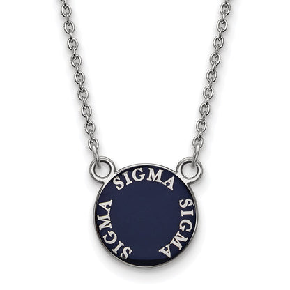 Sterlingsilber Rhodiniert Logoart Sigma Sorority Text Klein Farbe Emaille Anhänger 18 Zoll Halskette