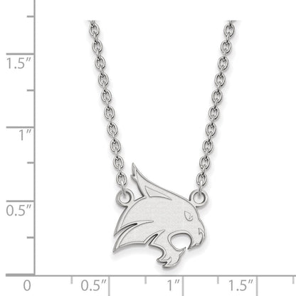 10K Weißgold Logoart Texas State University Bobcat Groß Anhänger 18 Zoll Halskette