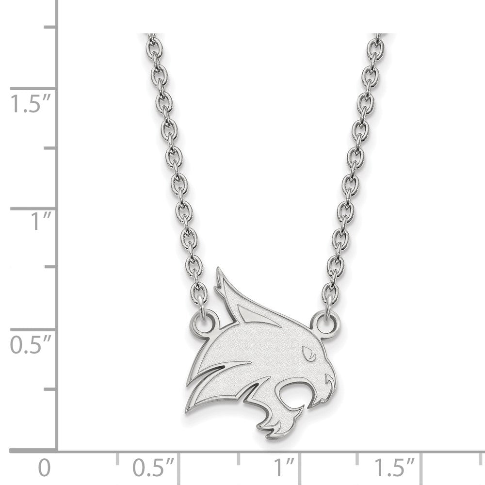 Sterlingsilber Rhodiniert Logoart Texas State University Bobcat Groß Anhänger 18 Zoll Halskette