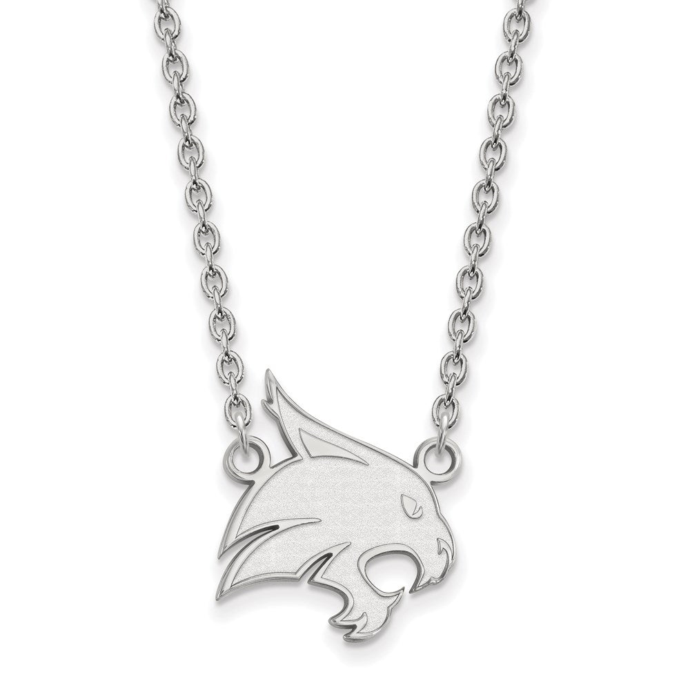 Sterlingsilber Rhodiniert Logoart Texas State University Bobcat Groß Anhänger 18 Zoll Halskette