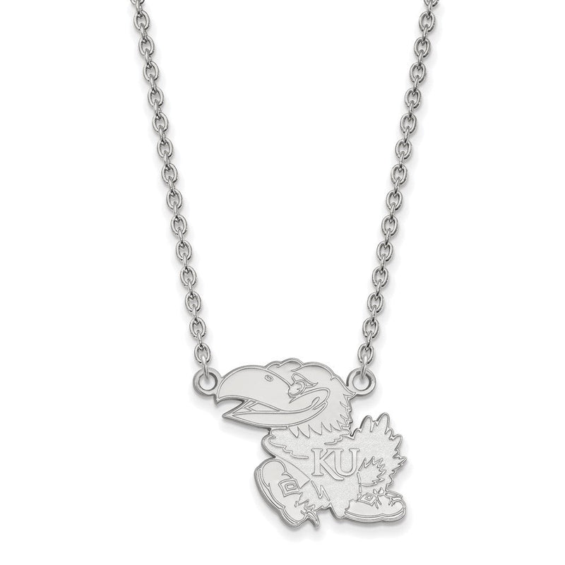 Sterlingsilber Rhodiniert Logoart University Of Kansas Jayhawk Groß Anhänger 18 Zoll Halskette