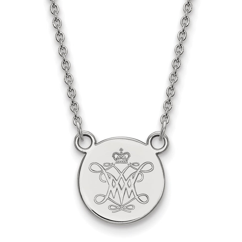 Sterlingsilber Rhodiniert Logoart College Of William und Mary Klein Plättchen Anhänger 18 Zoll Halskette