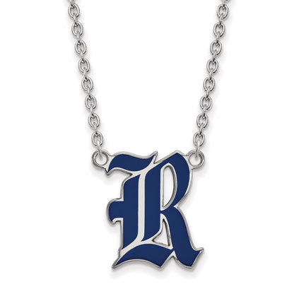 Sterlingsilber Rhodiniert Logoart Rice University Buchstabe R Groß Emailliert Anhänger 18 Zoll Halskette