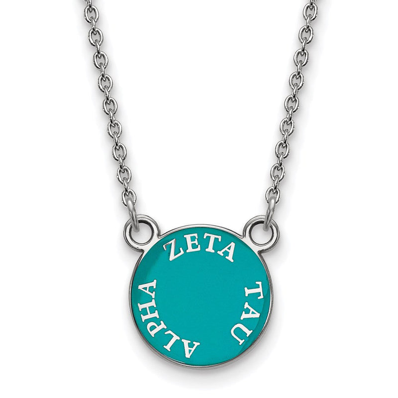 Sterlingsilber Rhodiniert Logoart Zeta Tau Alpha Sorority Text Klein Farbe Emaille Anhänger 18 Zoll Halskette