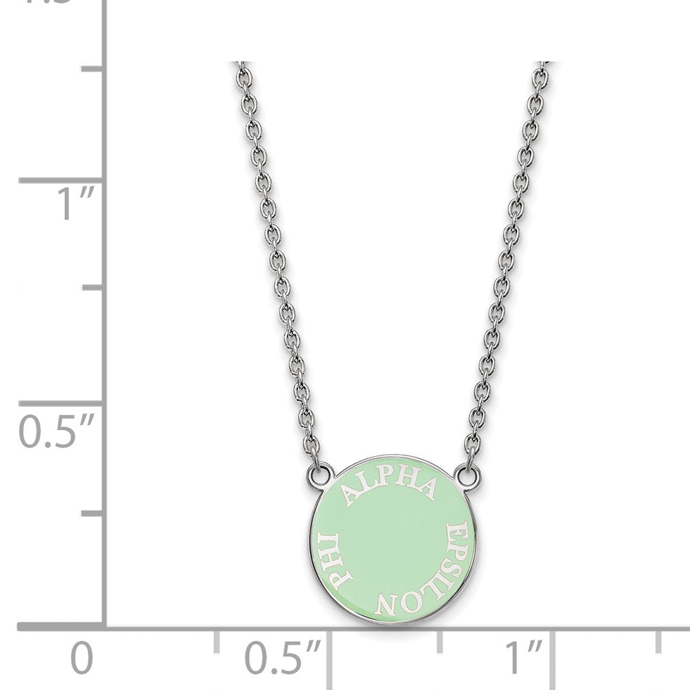 Sterlingsilber Rhodiniert Logoart Alpha Epsilon Phi Sorority Text Klein Farbe Emaille Anhänger 18 Zoll Halskette