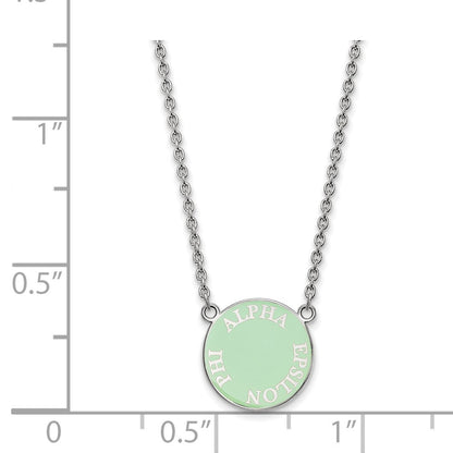 Sterlingsilber Rhodiniert Logoart Alpha Epsilon Phi Sorority Text Klein Farbe Emaille Anhänger 18 Zoll Halskette